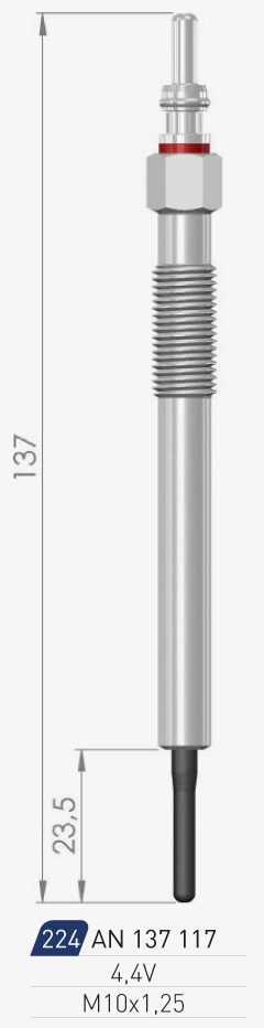 A-N PARTS OPEL Свеча накала (двойная спираль) 4.4V L=137mm  Astra J 1.7CDTI 10-